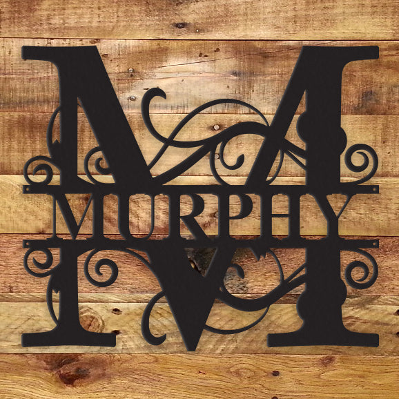 Personalized metal monogram on a wall