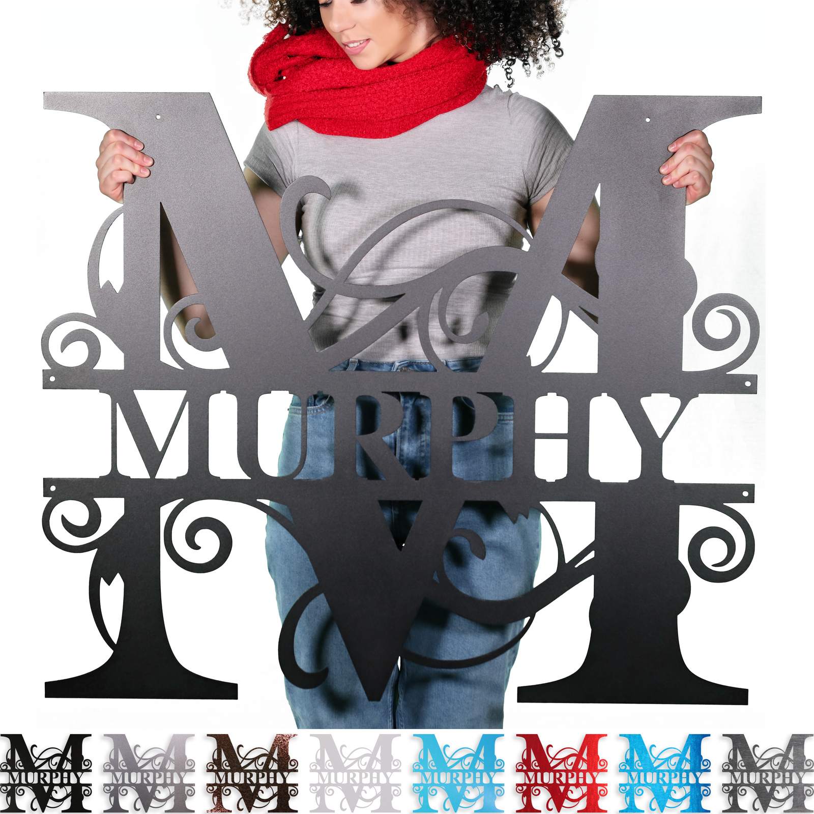 Split Letter Monogram with Swirls  - Metal Wall Art/Decor
